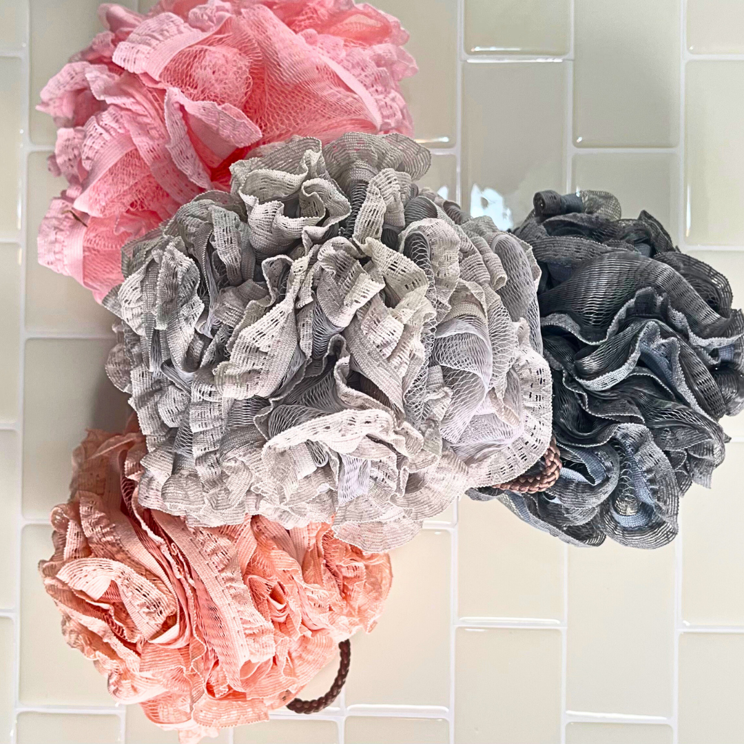 Silver Lace Bath & Shower Pouf