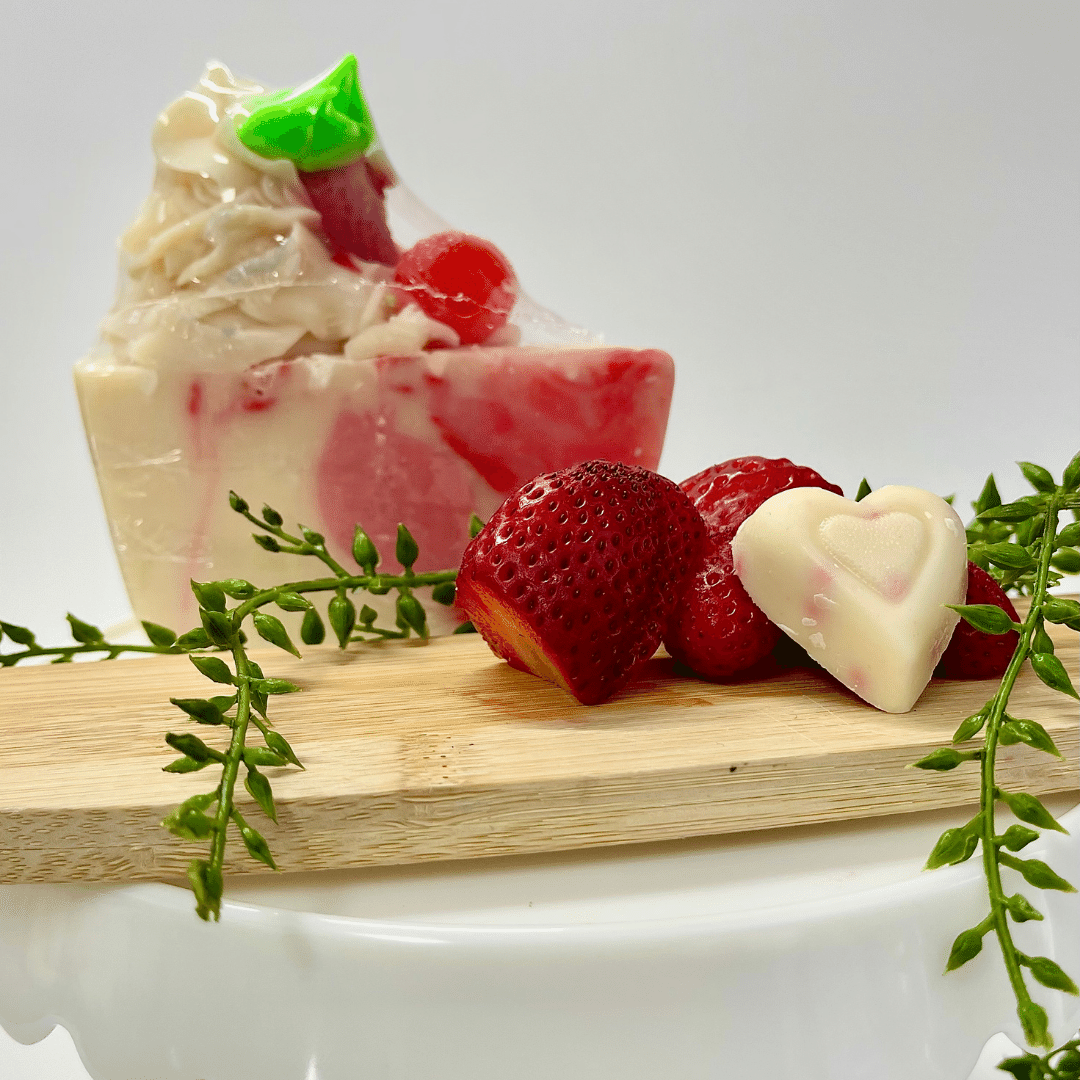 Sweet Strawberries Artisan Soap with red strawberries