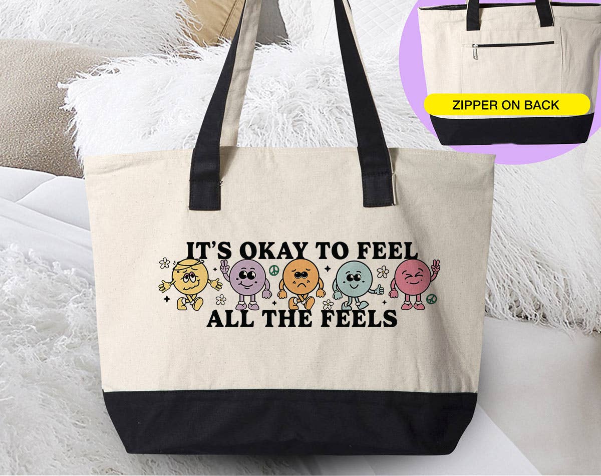 Canvas Zippered Tote - It's Okay To Feel All The Feels