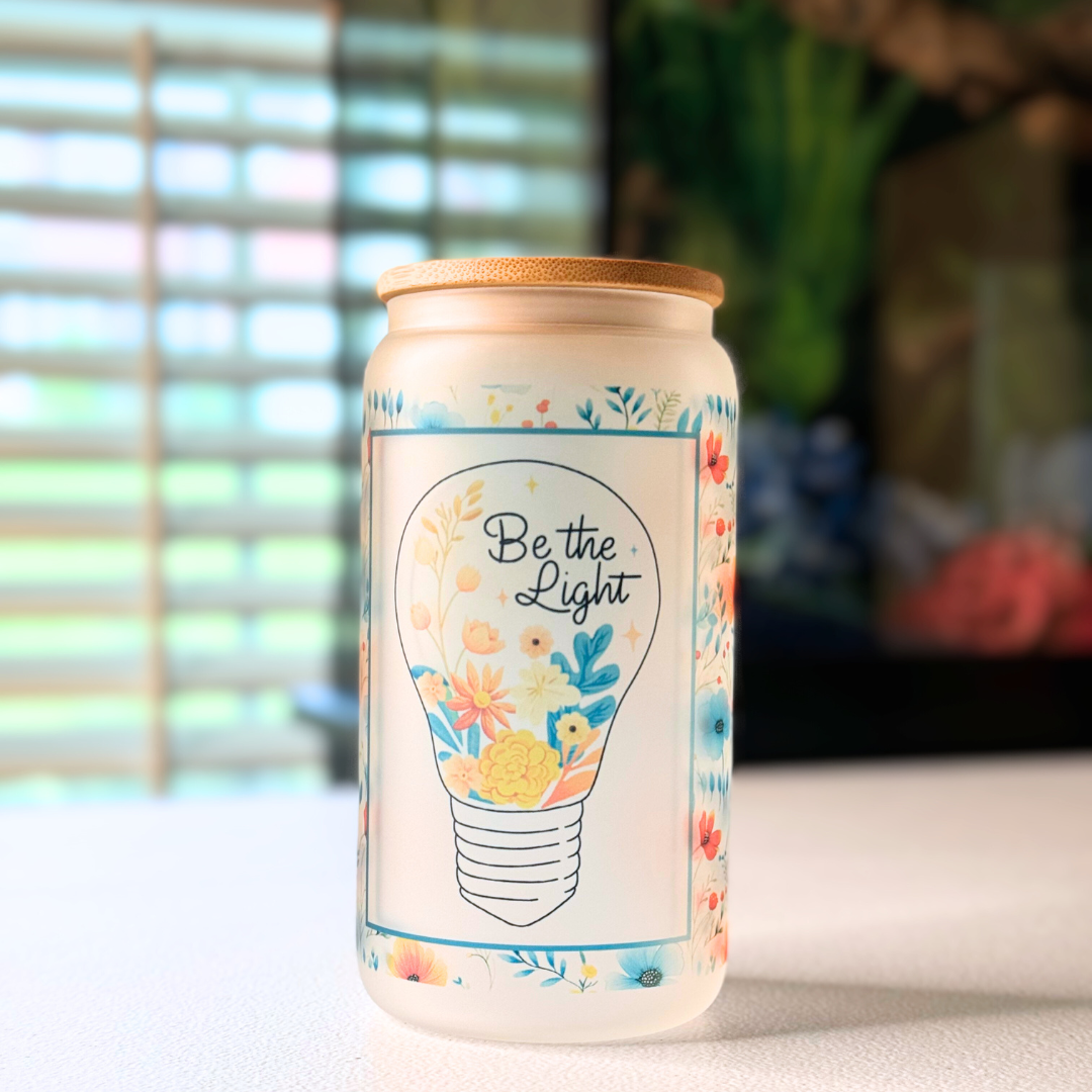 16oz Frosted Glass Tumbler - Be The Light