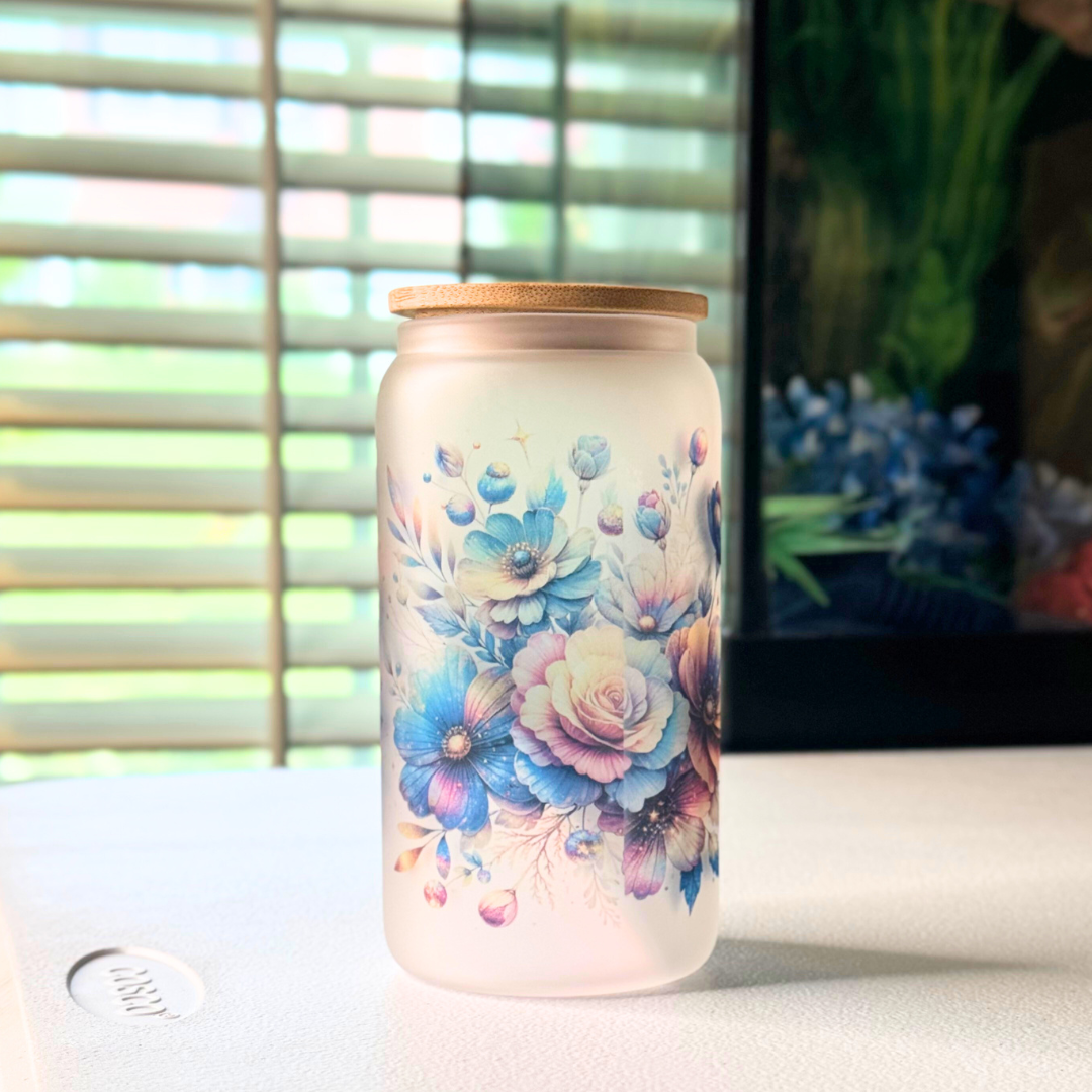 16oz Glass Frosted Tumbler - Butterfly