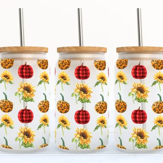 16oz Glass Tumbler - Pumpkins & Sunflowers