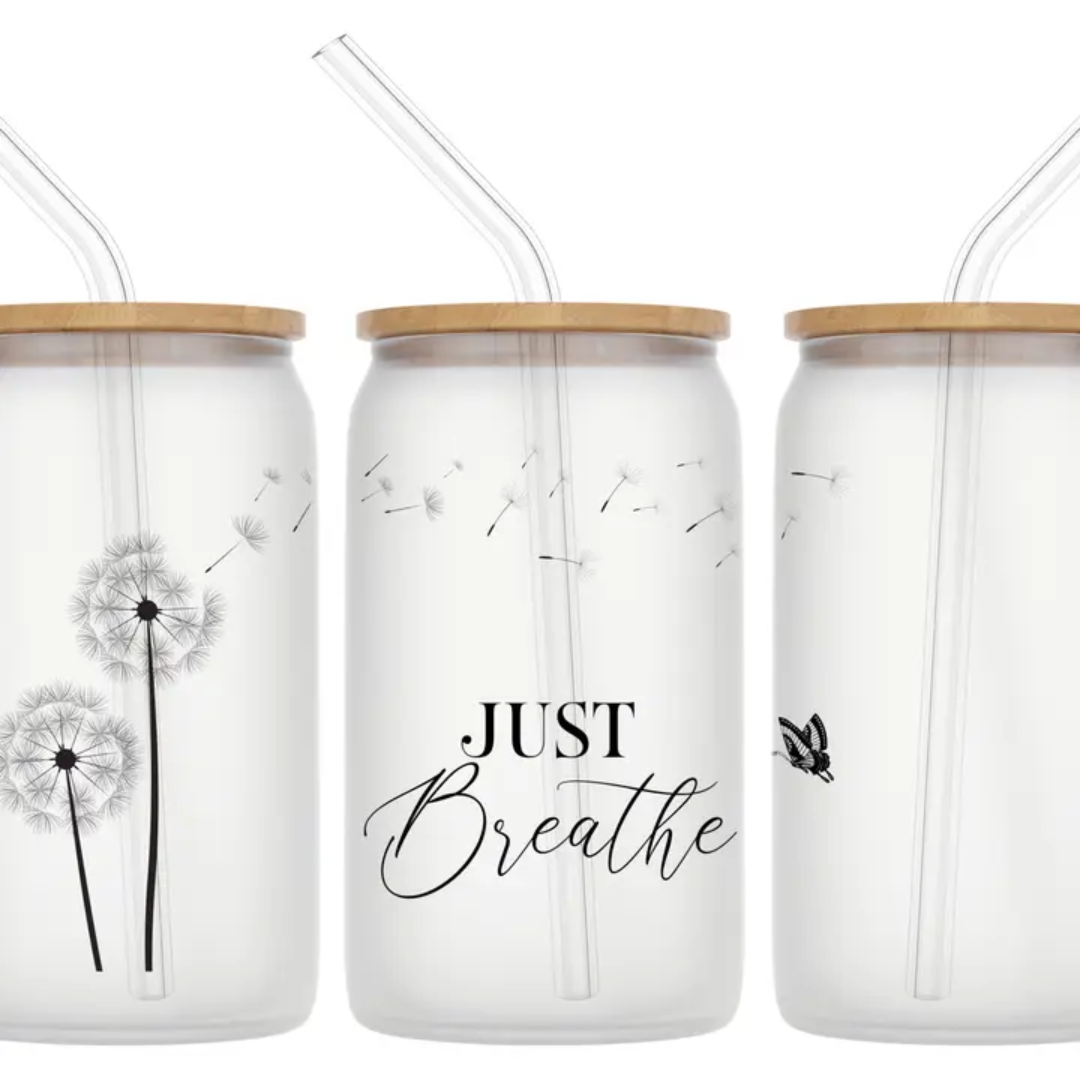 16oz Frosted Glass Tumbler - Just Breathe