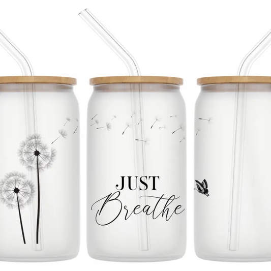 16oz Frosted Glass Tumbler - Just Breathe