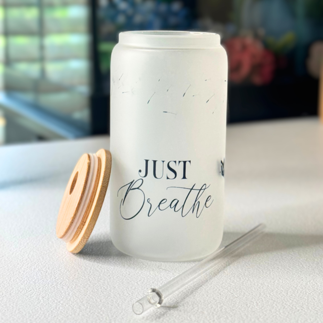 16oz Frosted Glass Tumbler - Just Breathe