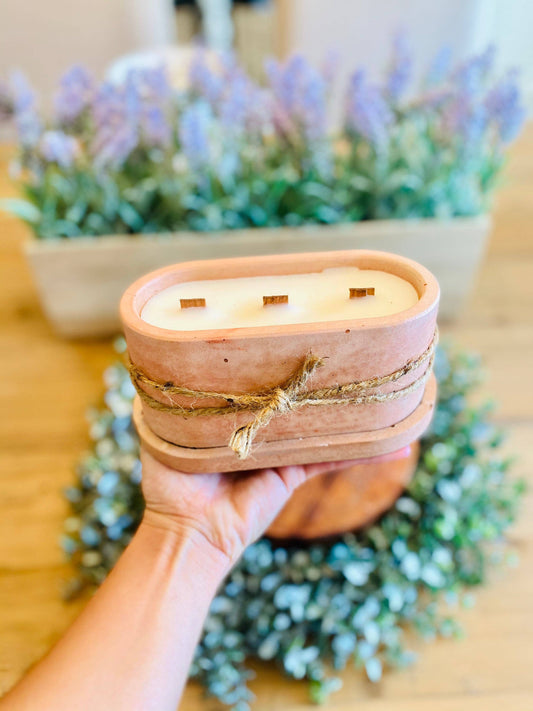 3-wooden wicks in a cement vessel